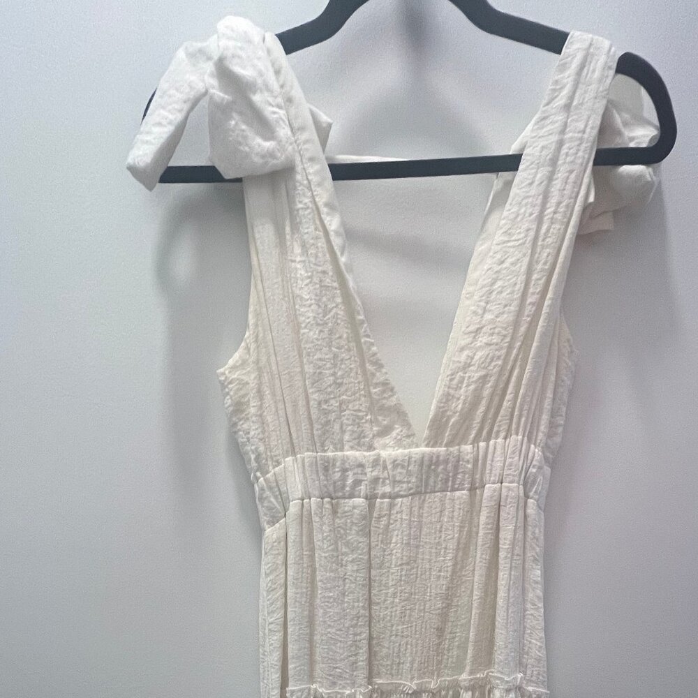 Fanco - White Maxi Dress with Shoulder Tie Detail